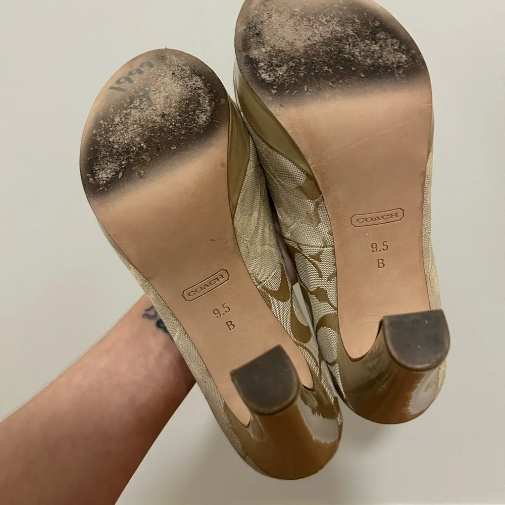 Coach Beige Signature Canvas Peep-Toe Platform Pumps - Picture 4 of 4